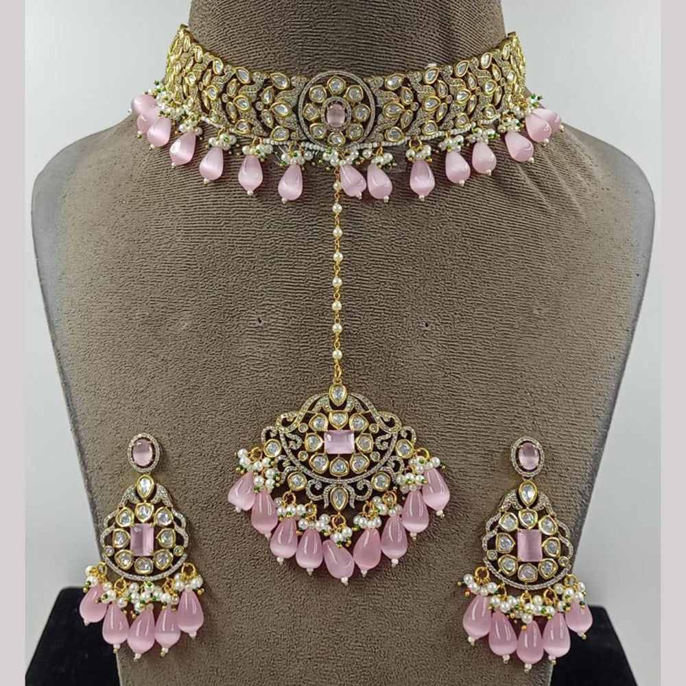 JCM Gold Plated Polki Kundan Stone Choker Necklace Set