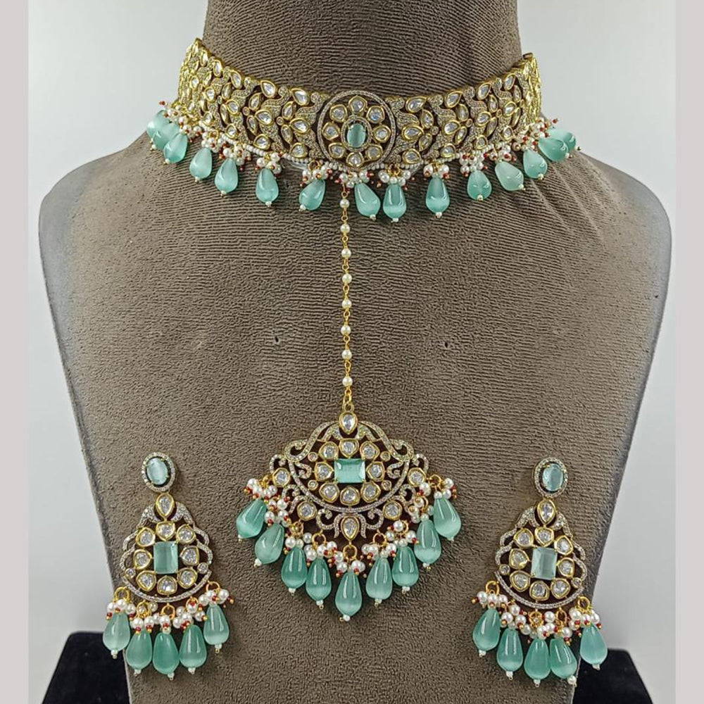 JCM Gold Plated Polki Kundan Stone Choker Necklace Set