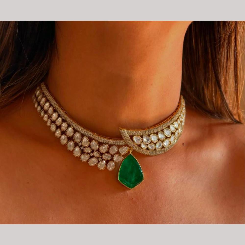 JCM Gold Plated Polki Kundan Stone Choker Necklace