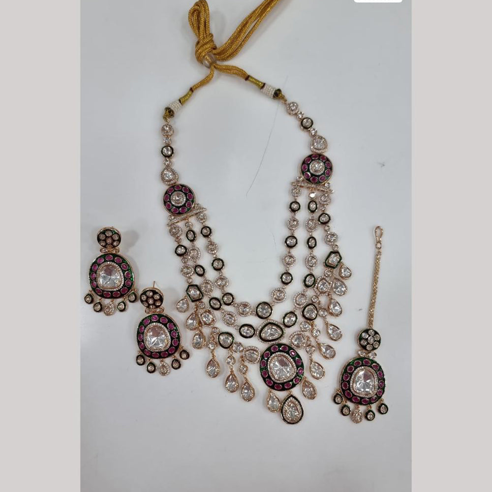 JCM Gold Plated Polki Kundan Stone Necklace Set