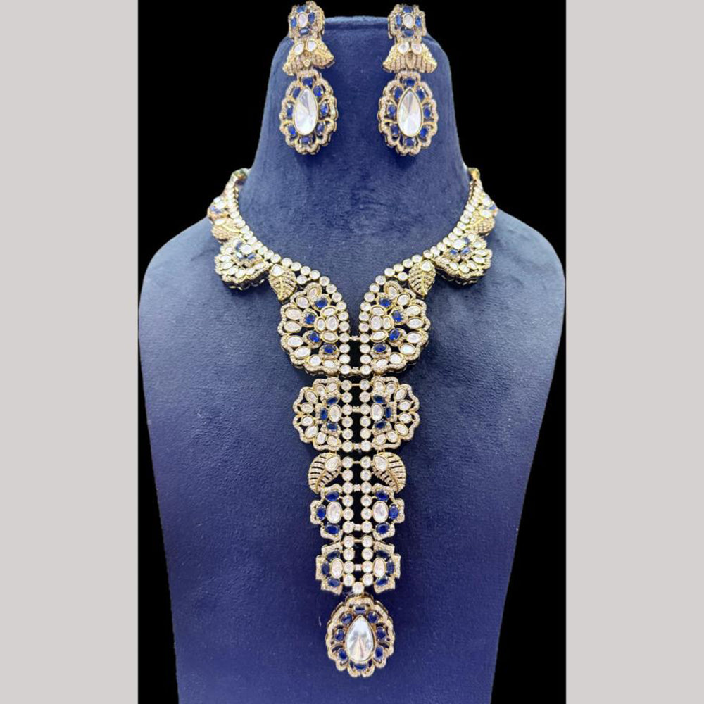 JCM Gold Plated Polki Kundan Stone Long Necklace Set