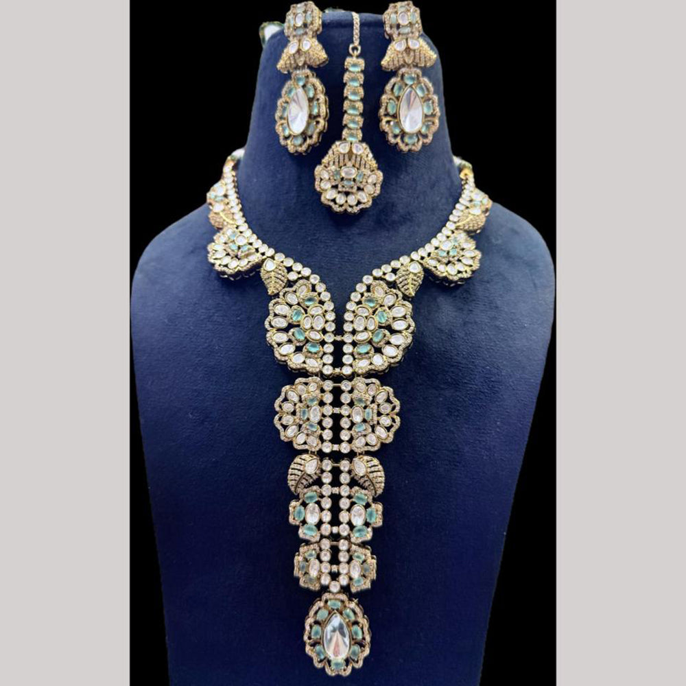 JCM Gold Plated Polki Kundan Stone Long Necklace Set
