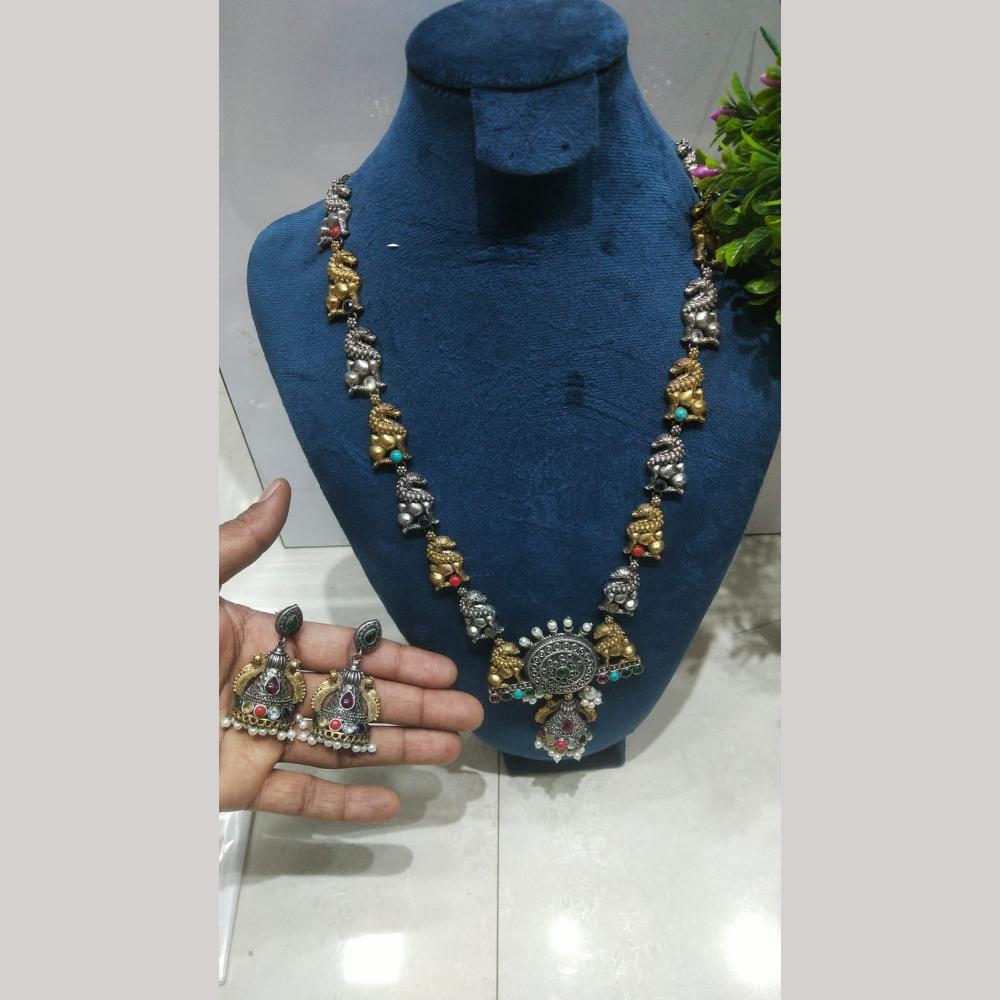 JCM 2 Tone Pota Stone And Pearls Long Necklace Set