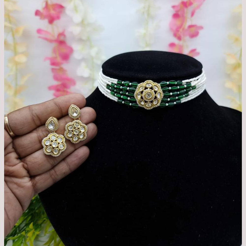 JCM Gold Plated Crystal Stone And Pearls Choker Necklace Set