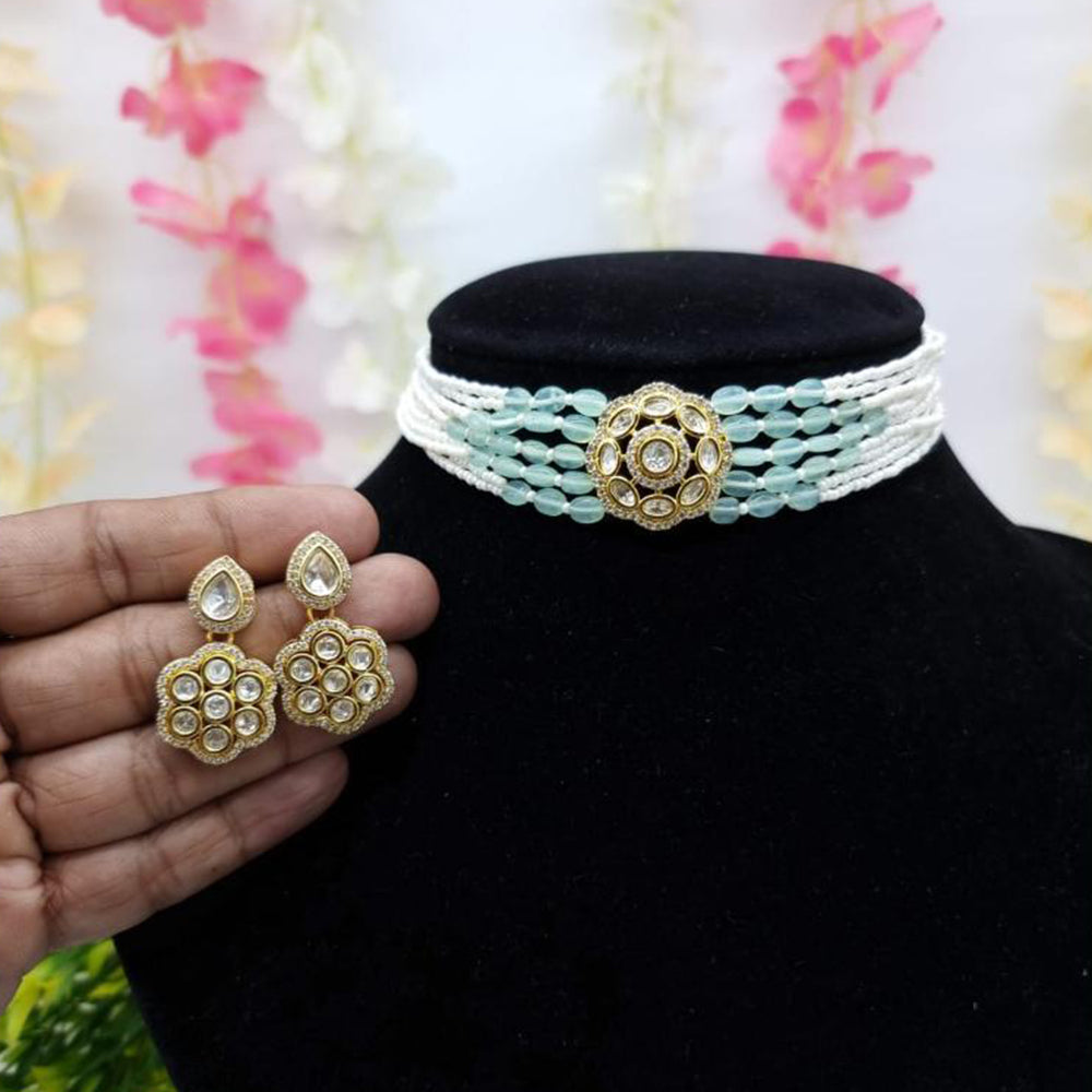 JCM Gold Plated Crystal Stone And Pearls Choker Necklace Set