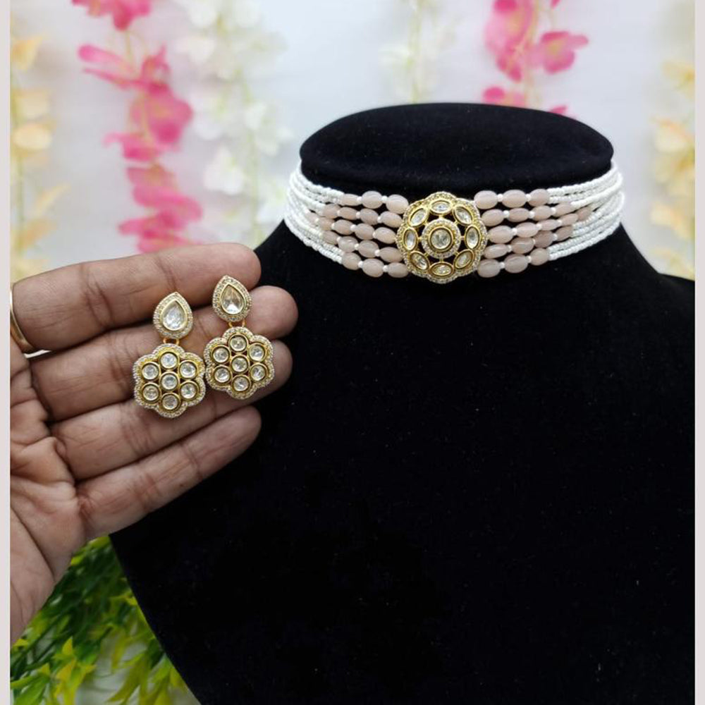 JCM Gold Plated Crystal Stone And Pearls Choker Necklace Set