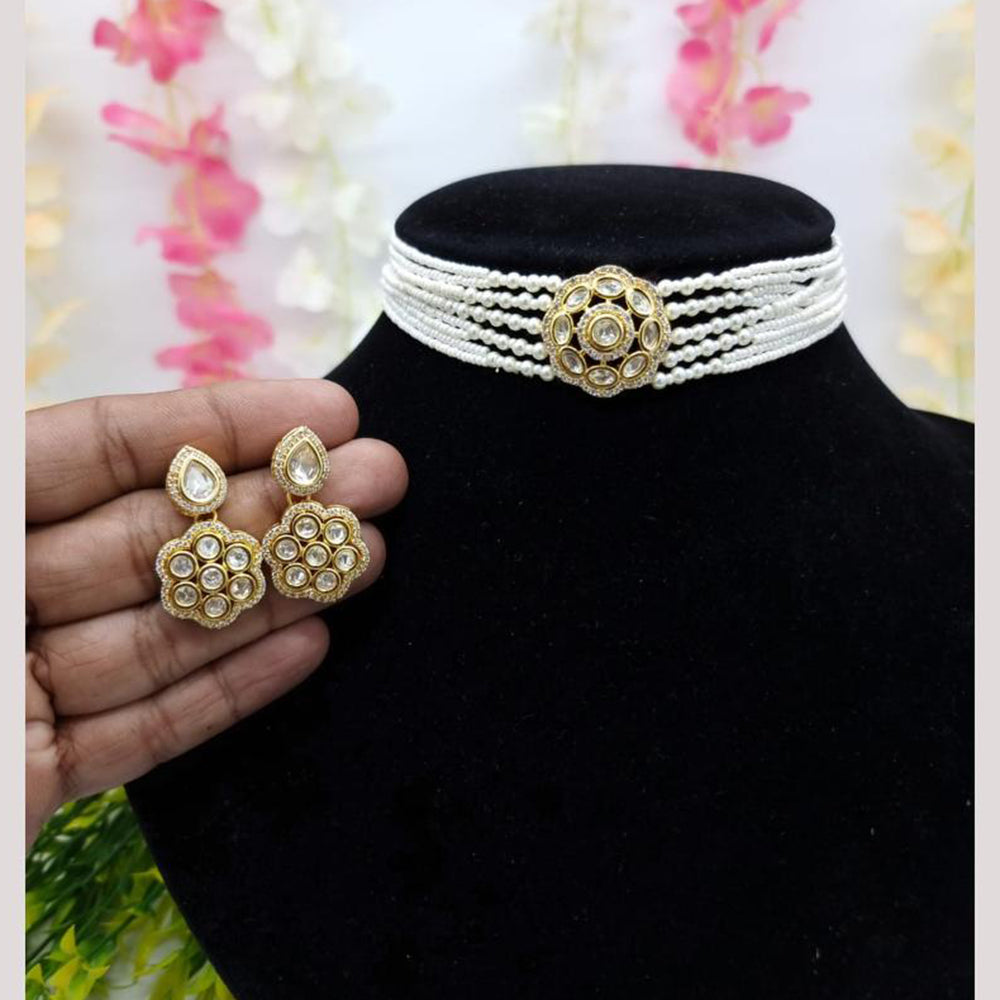 JCM Gold Plated Crystal Stone And Pearls Choker Necklace Set