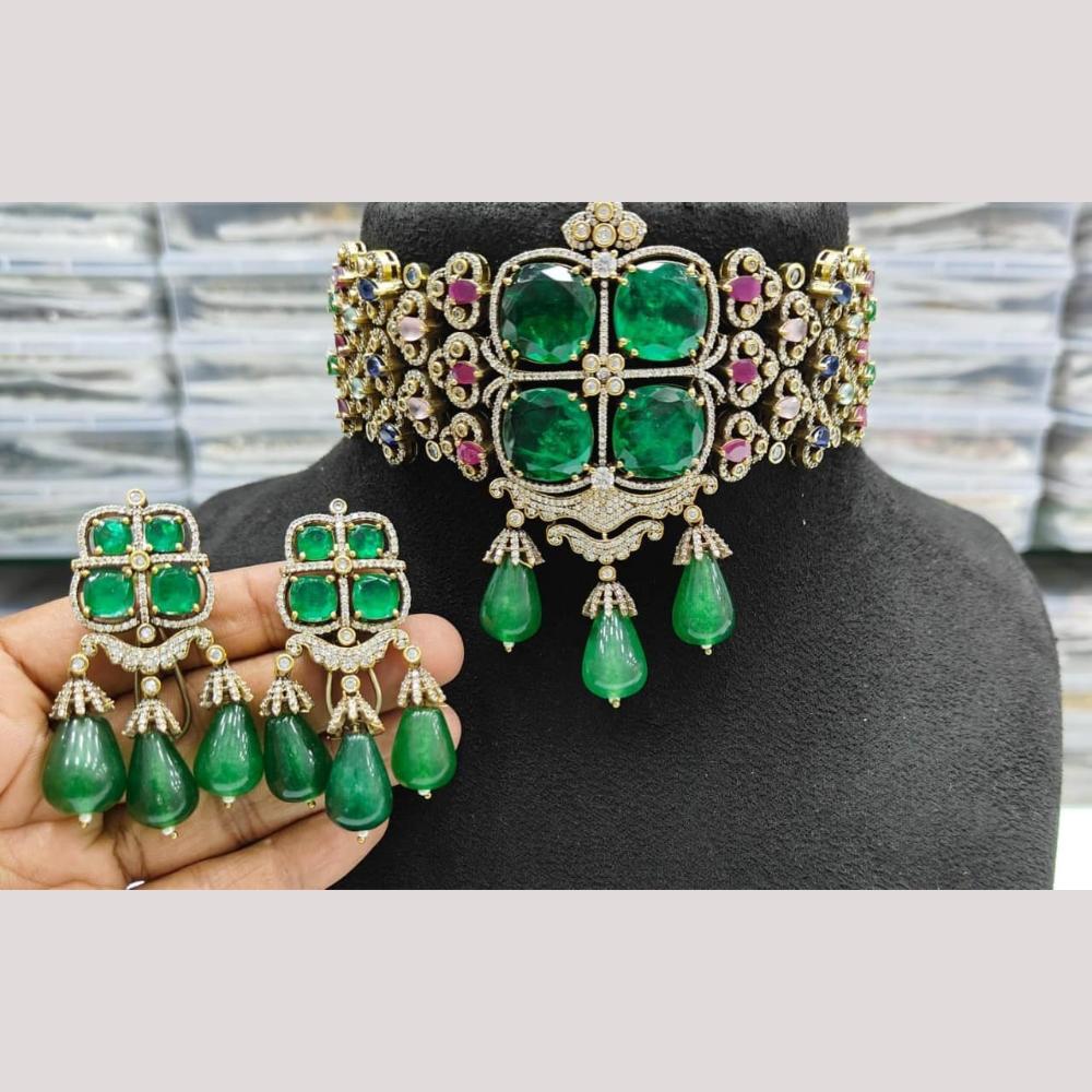 JCM Gold Plated American Diamond And Beads Choker Necklace Set