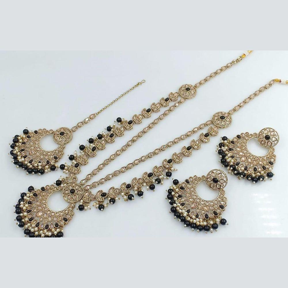 Lucentarts Jewellery Elegant Crystal And Beads Layered Long Necklace Set