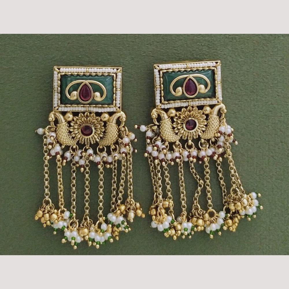 JCM Jewellery Stylish Pota Stone Drop Dangler Earrings with Ghoogri Perfect for Wedding