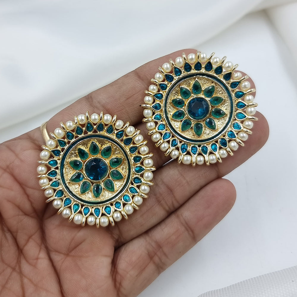 JCM Gold Plated Pota Stone And Pearls Studs Earrings