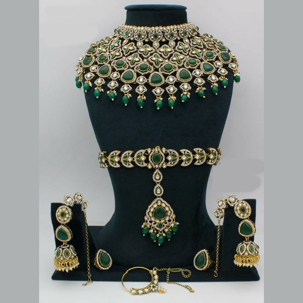 JCM Gold Plated Austrian Stone And Pota Stone And Beads Semi Bridal Set