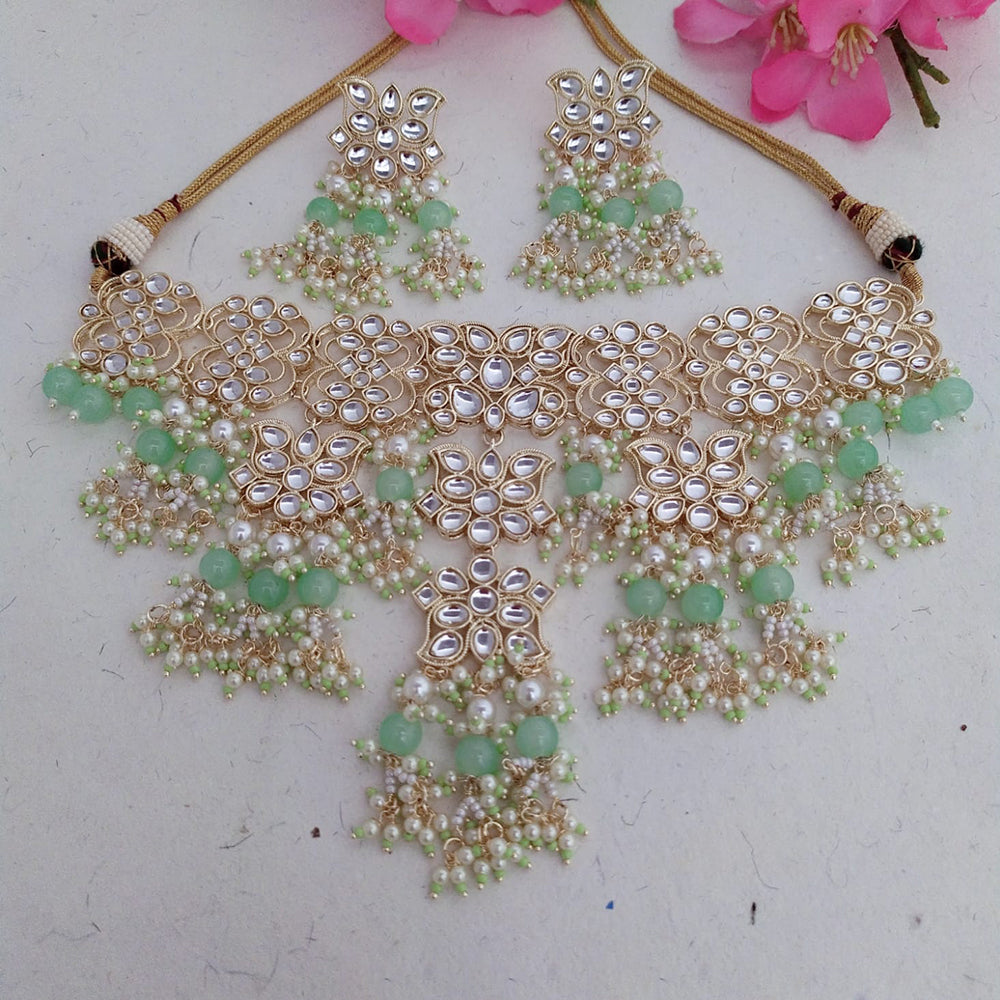 JCM Gold Plated Kundan Stone And Beads Choker Necklace Set