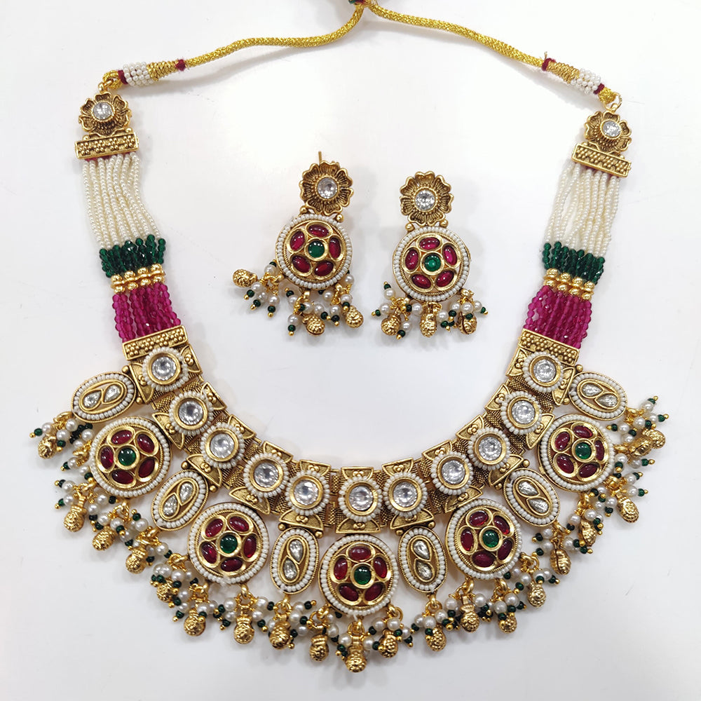 JCM Gold Plated Pota Stone Pearls Necklace Set