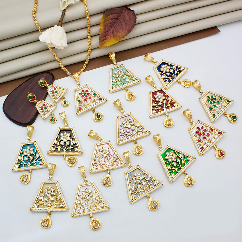 JCM Gold Plated Crystal Stone Chain Pendant Set