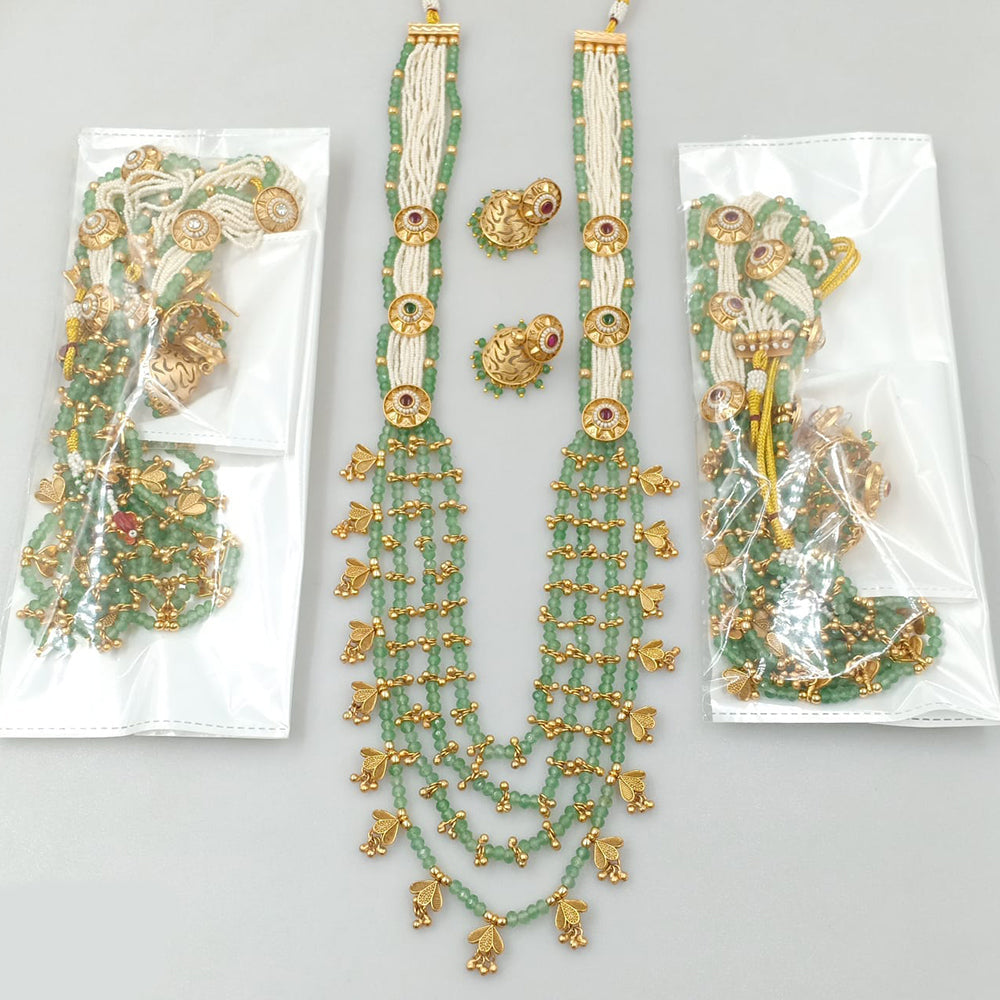 JCM Gold Plated Crystal Stone And Pearls Beads Necklace Set