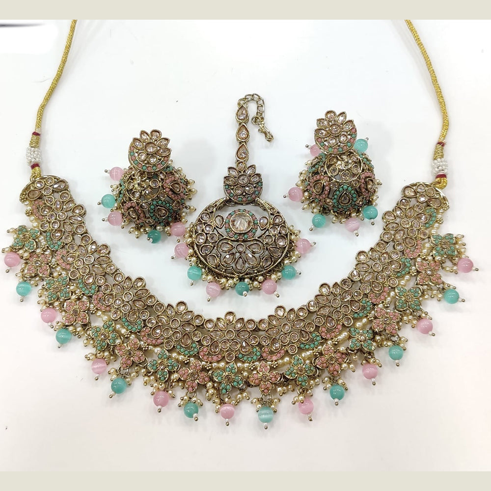 JCM Gold Plated Crystal Stone And Pearls Beads Necklace Set