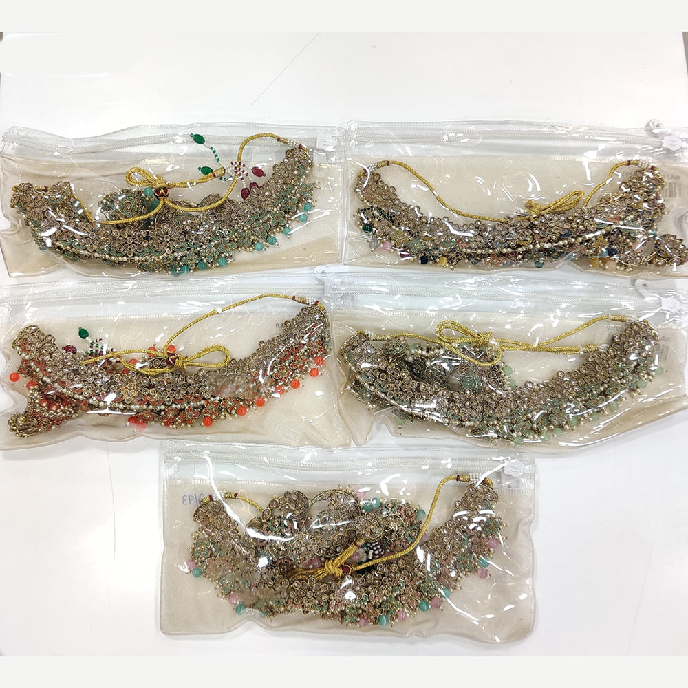 JCM Gold Plated Crystal Stone And Pearls Beads Necklace Set