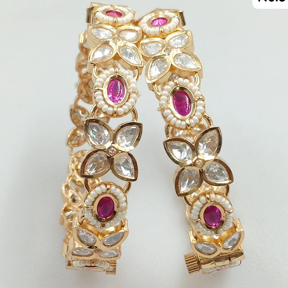 JCM Gold Plated Pota Stone And Pearls Openable Bangles Set