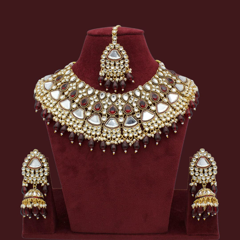 JCM Gold Plated Kundan Stone Beads And Meenakari Choker Necklace Set
