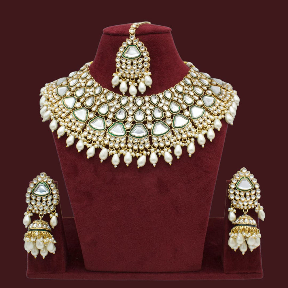 JCM Gold Plated Kundan Stone Beads And Meenakari Choker Necklace Set