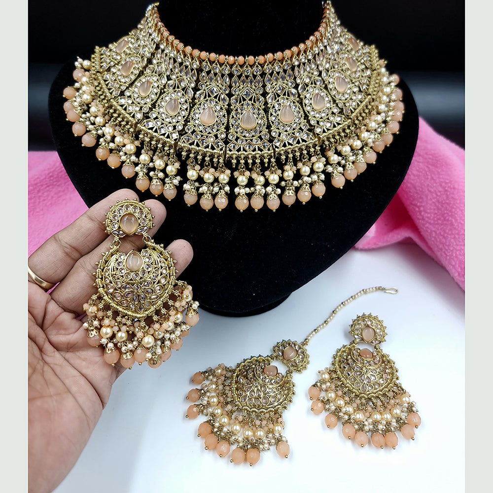 JCM Gold Plated Crystal Stone And Beads Choker Necklace Set