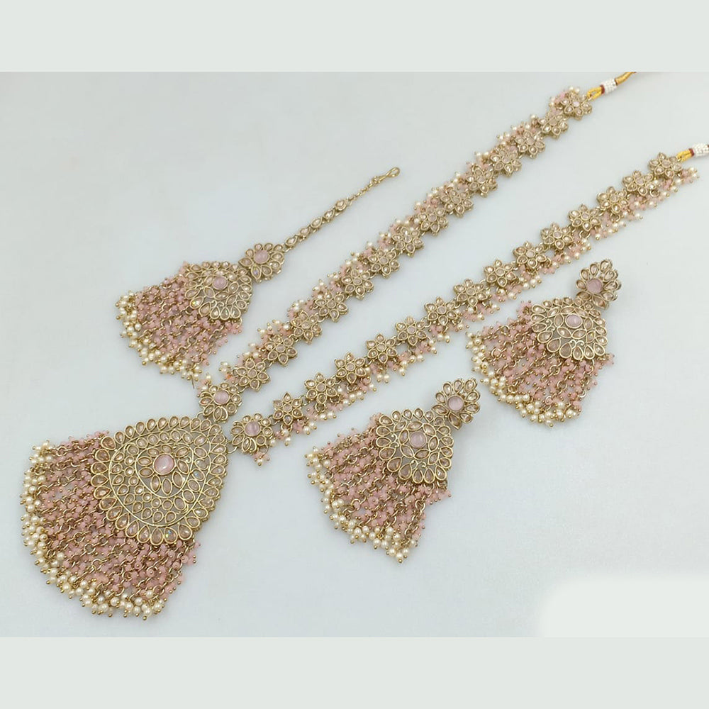 JCM Gold Plated Crystal Stone And Pearls Long Necklace Set
