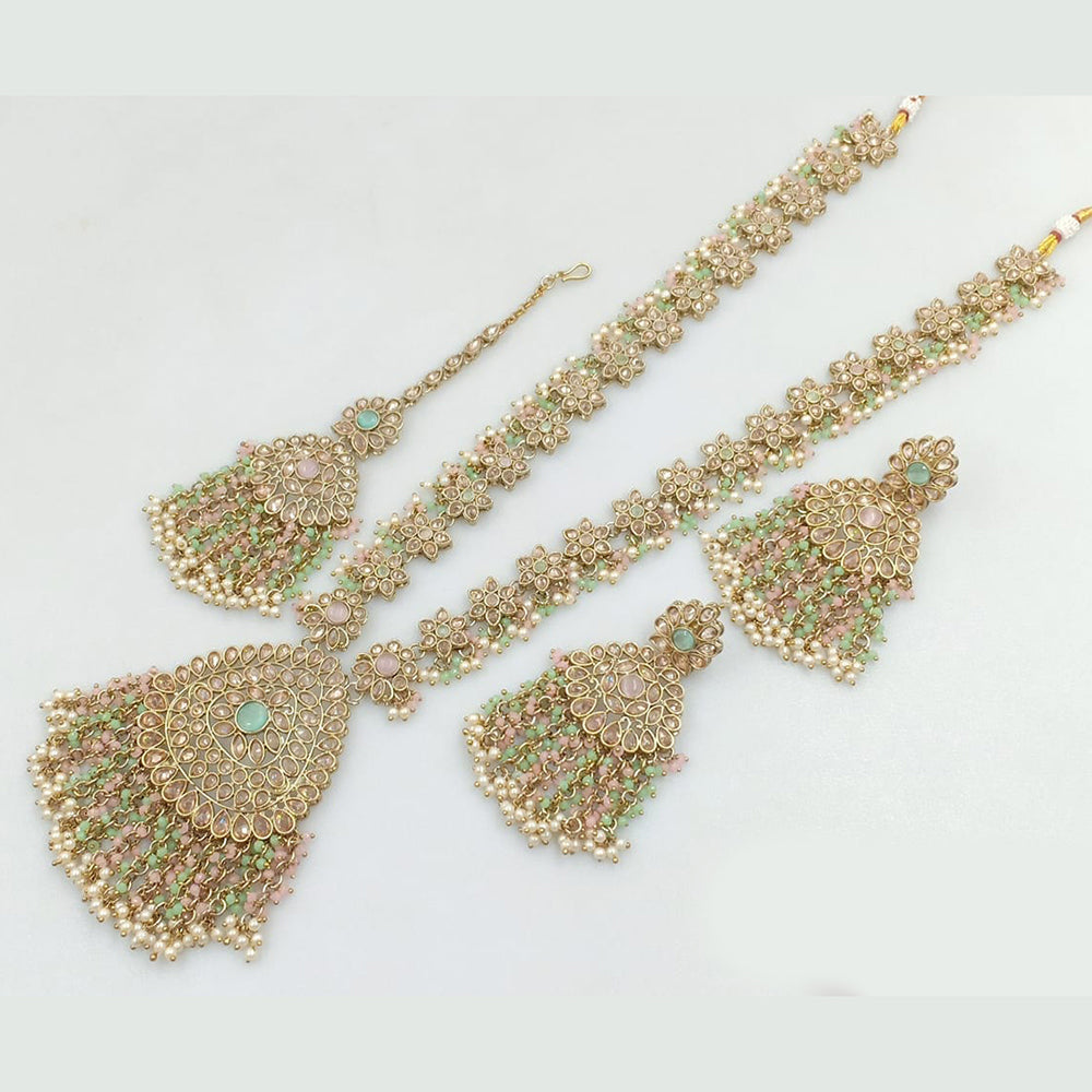 JCM Gold Plated Crystal Stone And Pearls Long Necklace Set