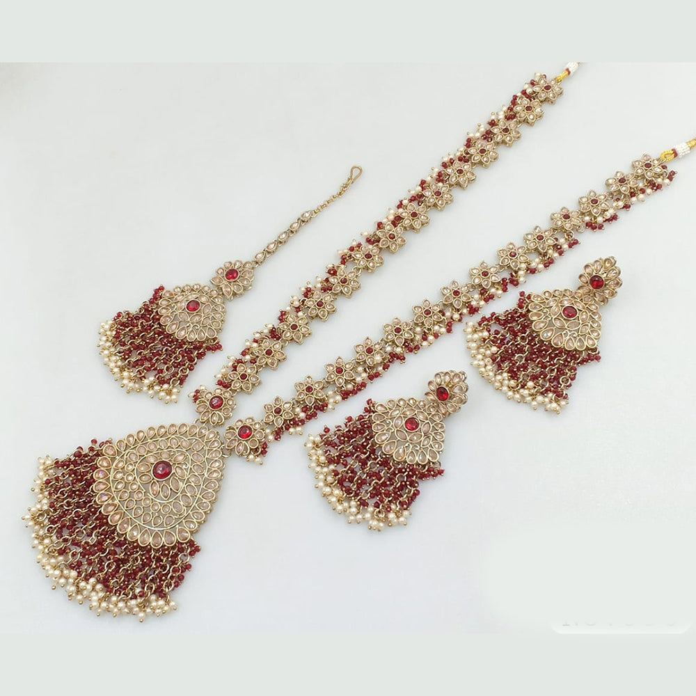 JCM Gold Plated Crystal Stone And Pearls Long Necklace Set