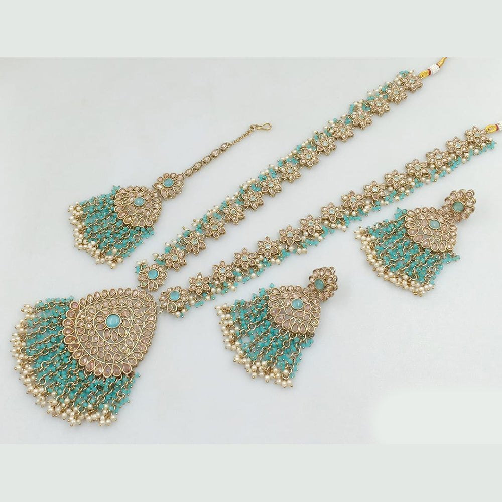 JCM Gold Plated Crystal Stone And Pearls Long Necklace Set