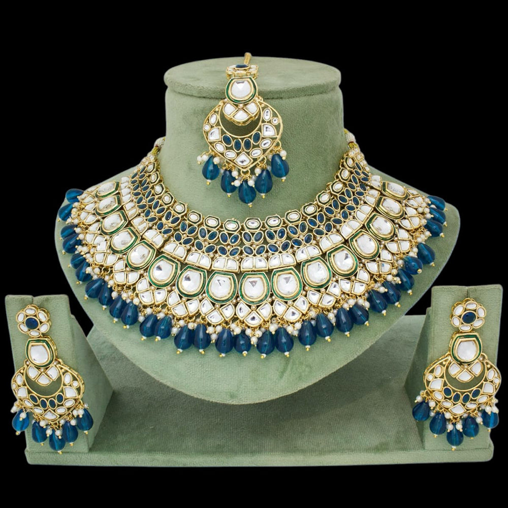 JCM Gold Plated Kundan Stone And Beads Choker Necklace Set