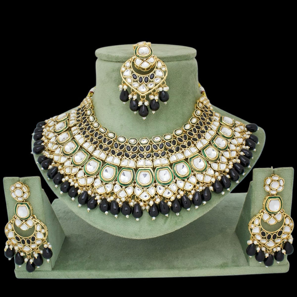 JCM Gold Plated Kundan Stone And Beads Choker Necklace Set