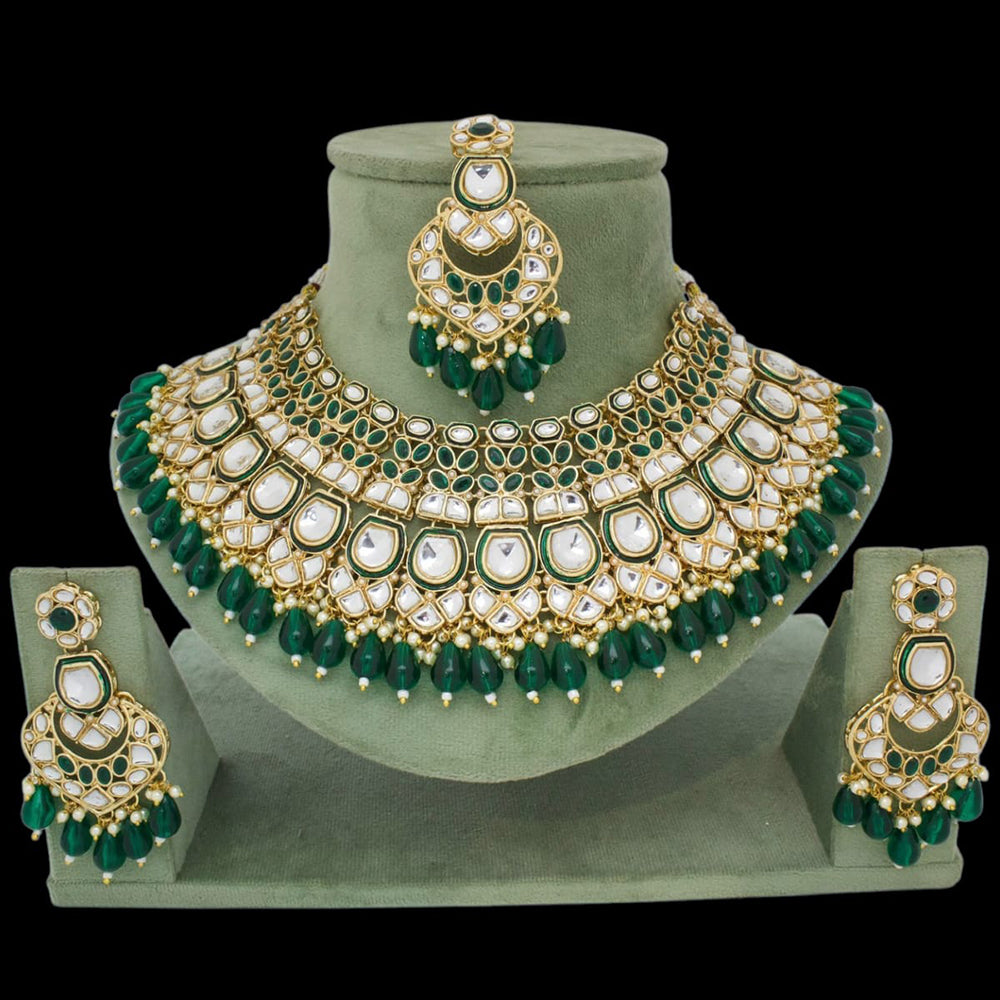 JCM Gold Plated Kundan Stone And Beads Choker Necklace Set