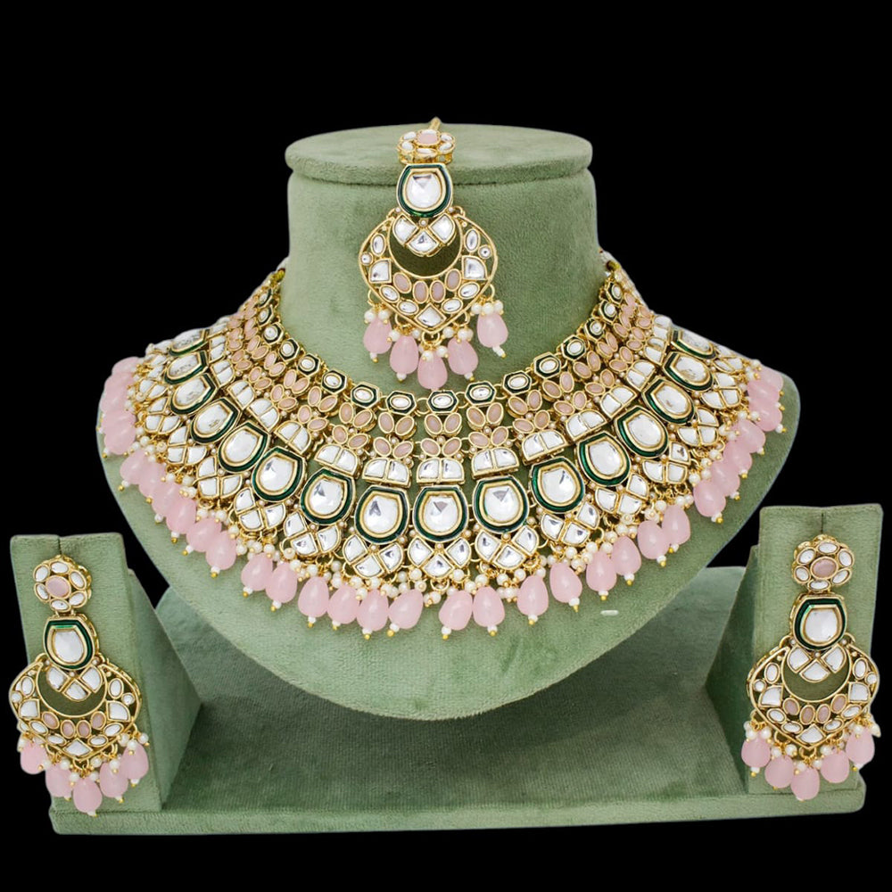 JCM Gold Plated Kundan Stone And Beads Choker Necklace Set