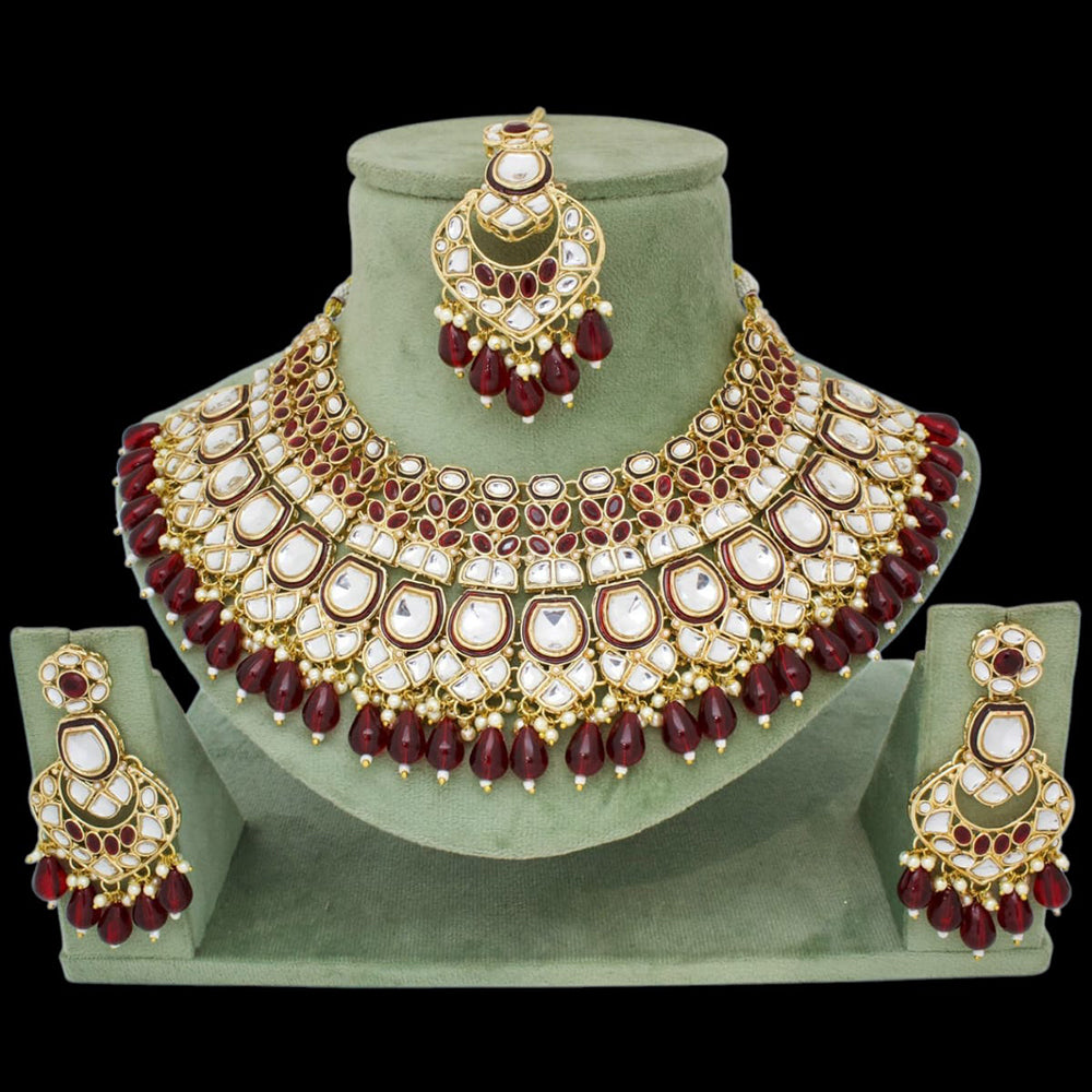 JCM Gold Plated Kundan Stone And Beads Choker Necklace Set