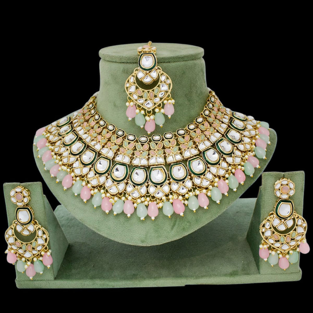JCM Gold Plated Kundan Stone And Beads Choker Necklace Set