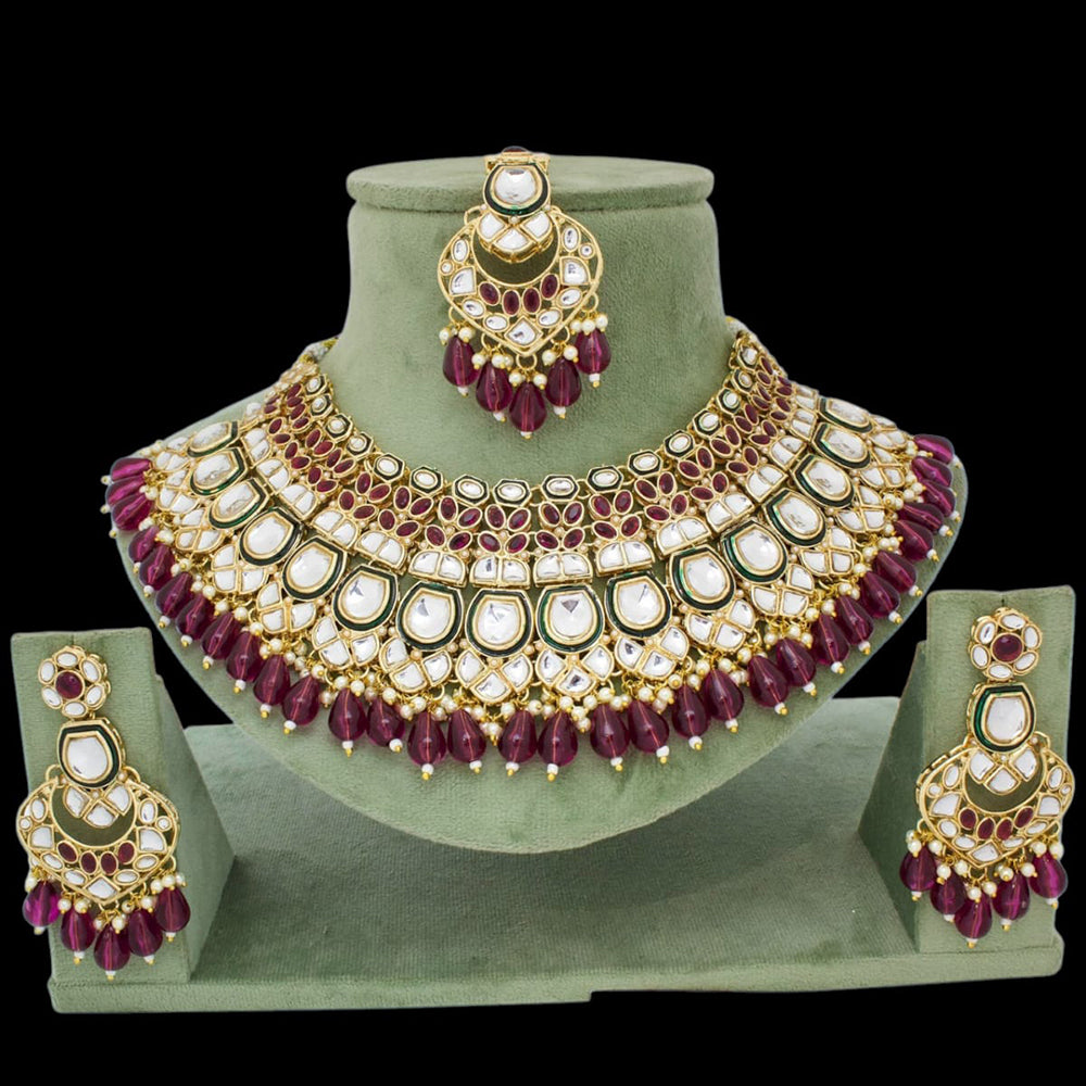 JCM Gold Plated Kundan Stone And Beads Choker Necklace Set