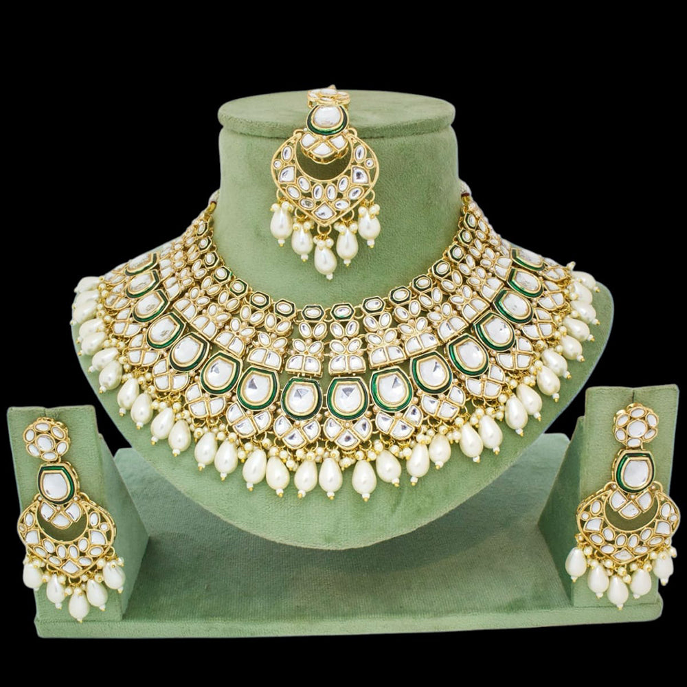 JCM Gold Plated Kundan Stone And Beads Choker Necklace Set