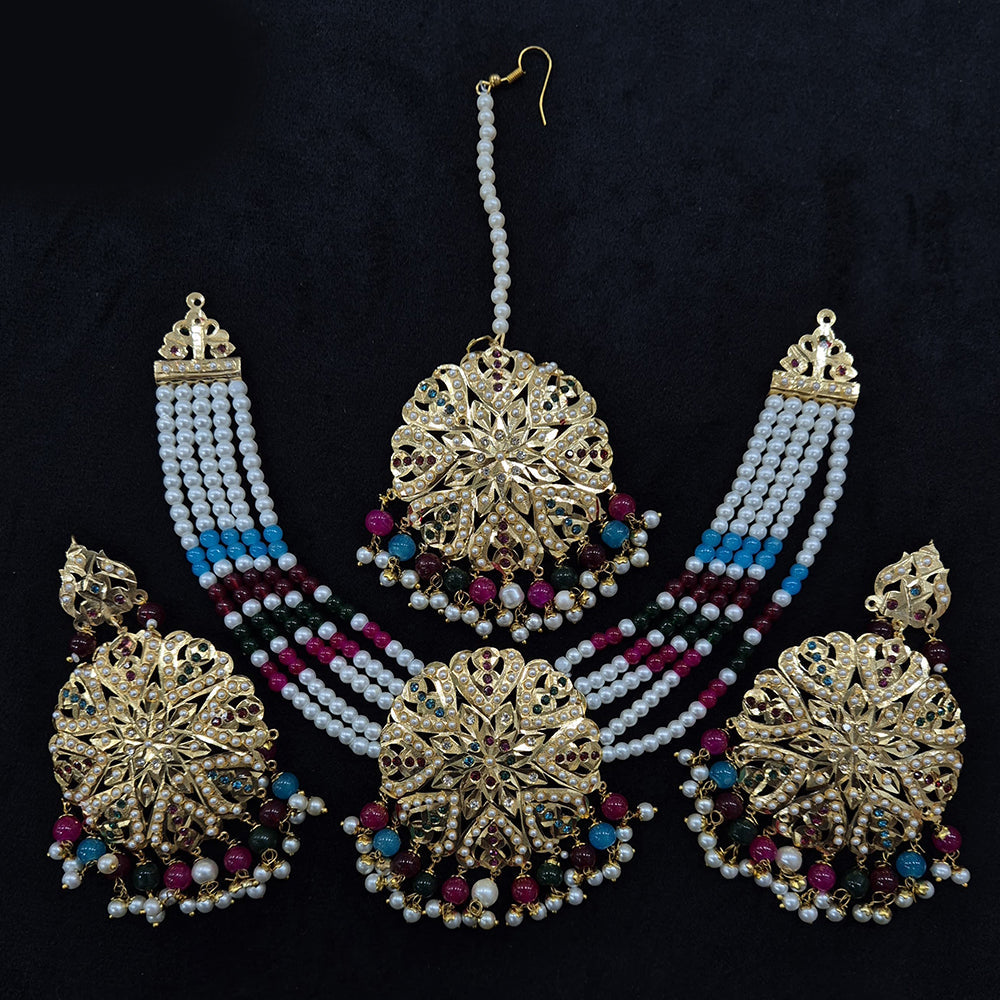 JCM Gold Plated Austrian Stone And Beads Necklace Set