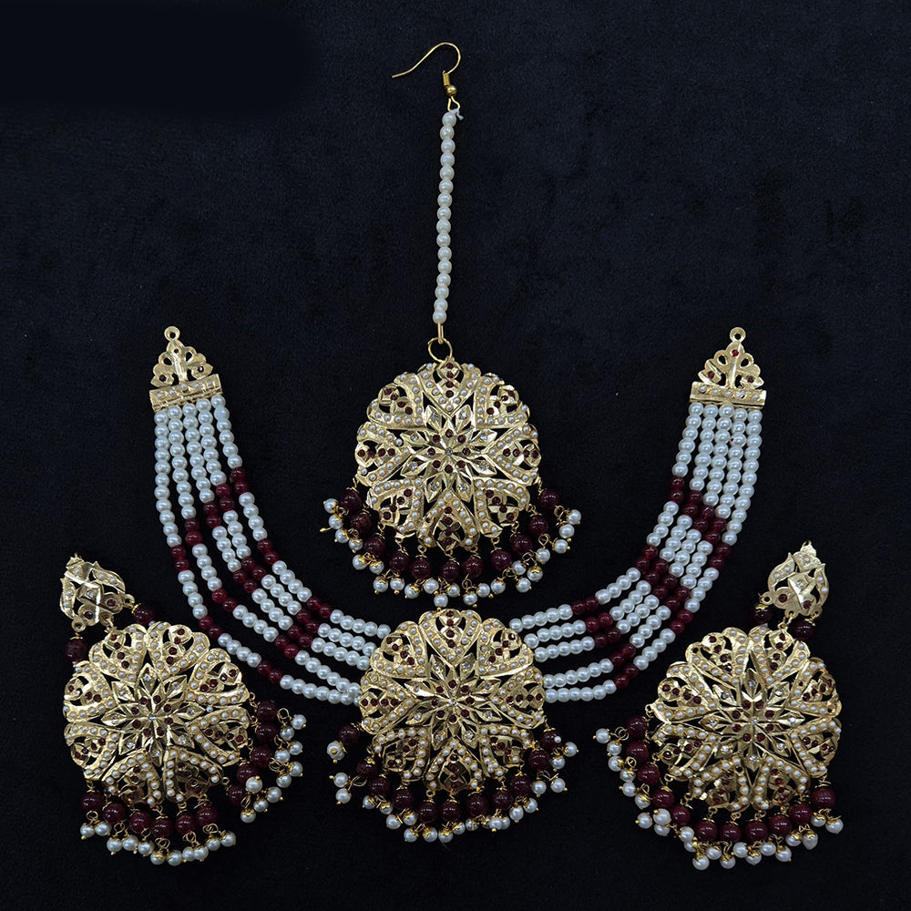 JCM Gold Plated Austrian Stone And Beads Necklace Set