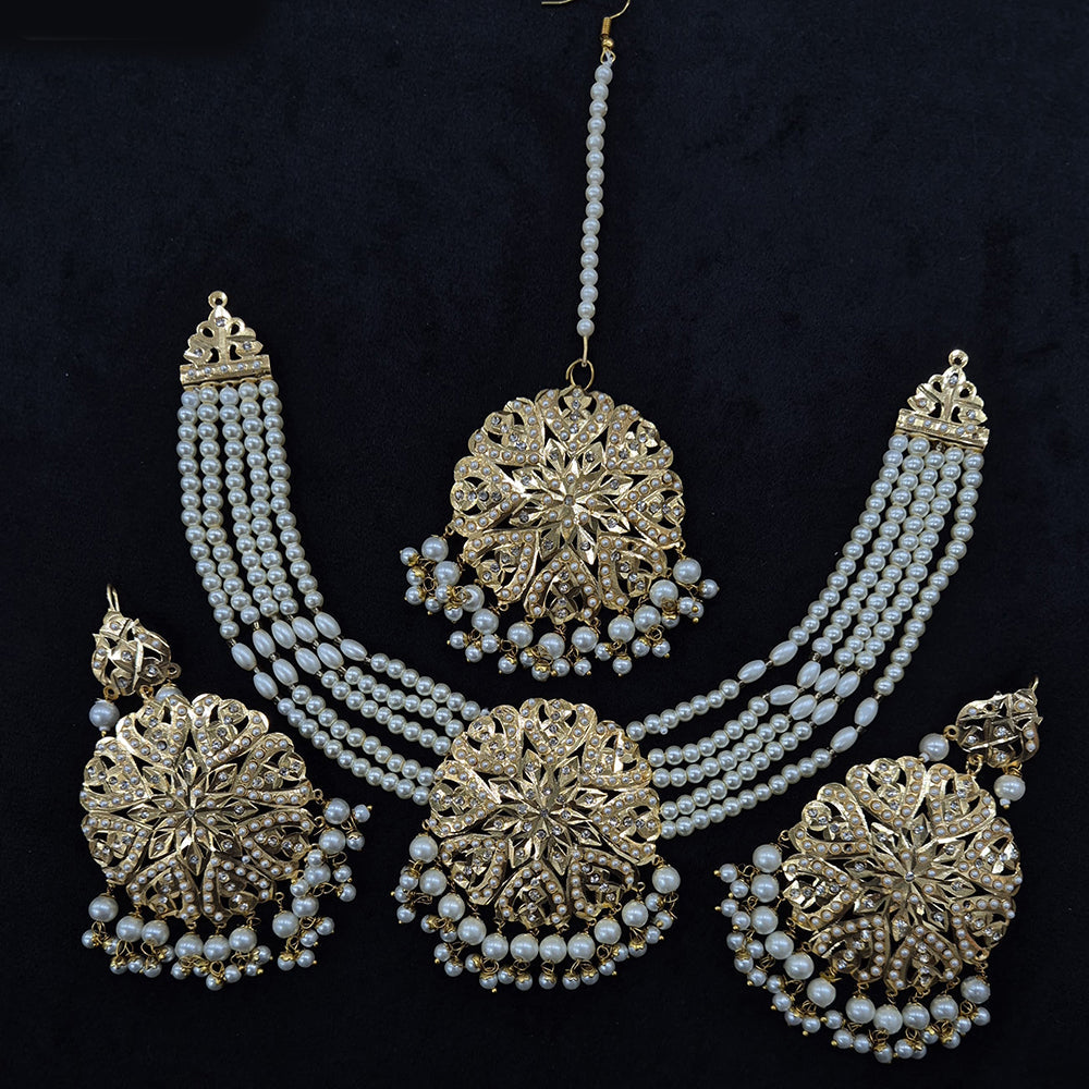 JCM Gold Plated Austrian Stone And Beads Necklace Set