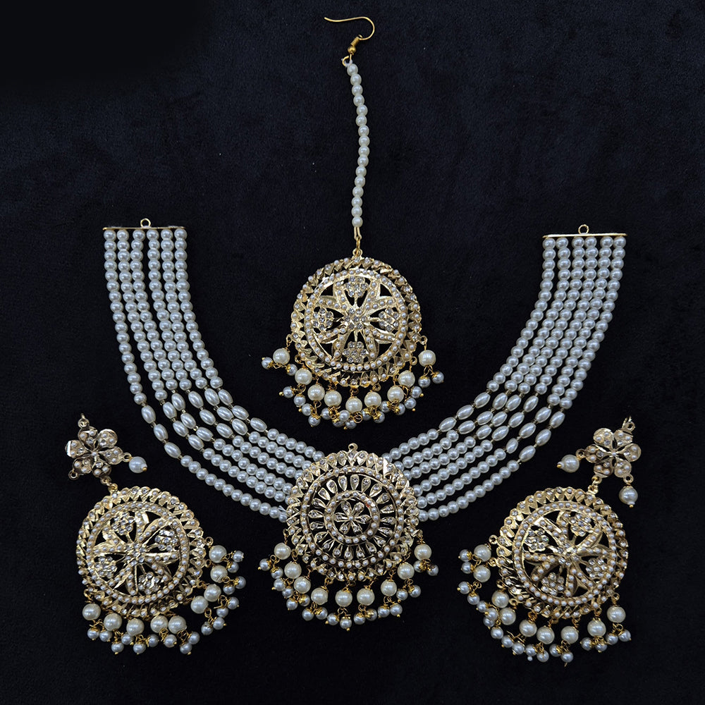 JCM Gold Plated Austrian Stone And Beads Necklace Set