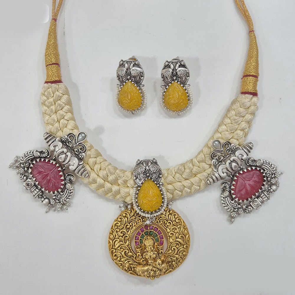 JCM 2 Tone Plated Pota Stone Temple Necklace Set