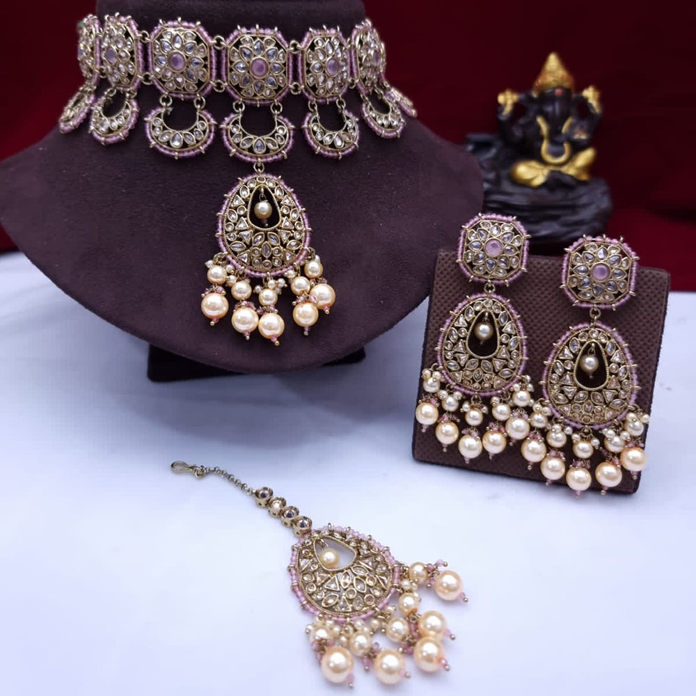 JCM Gold Plated Crystal Stone And Pearl Necklace Set