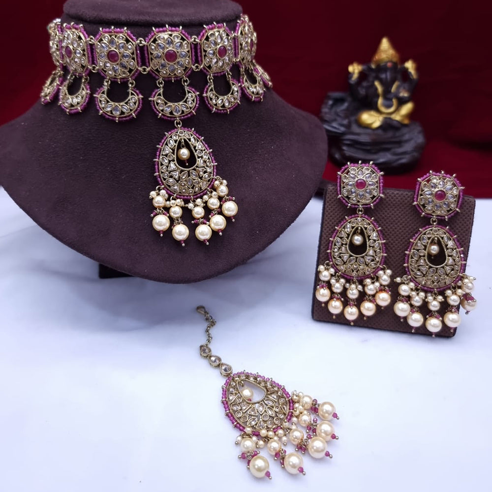 JCM Gold Plated Crystal Stone And Pearl Necklace Set