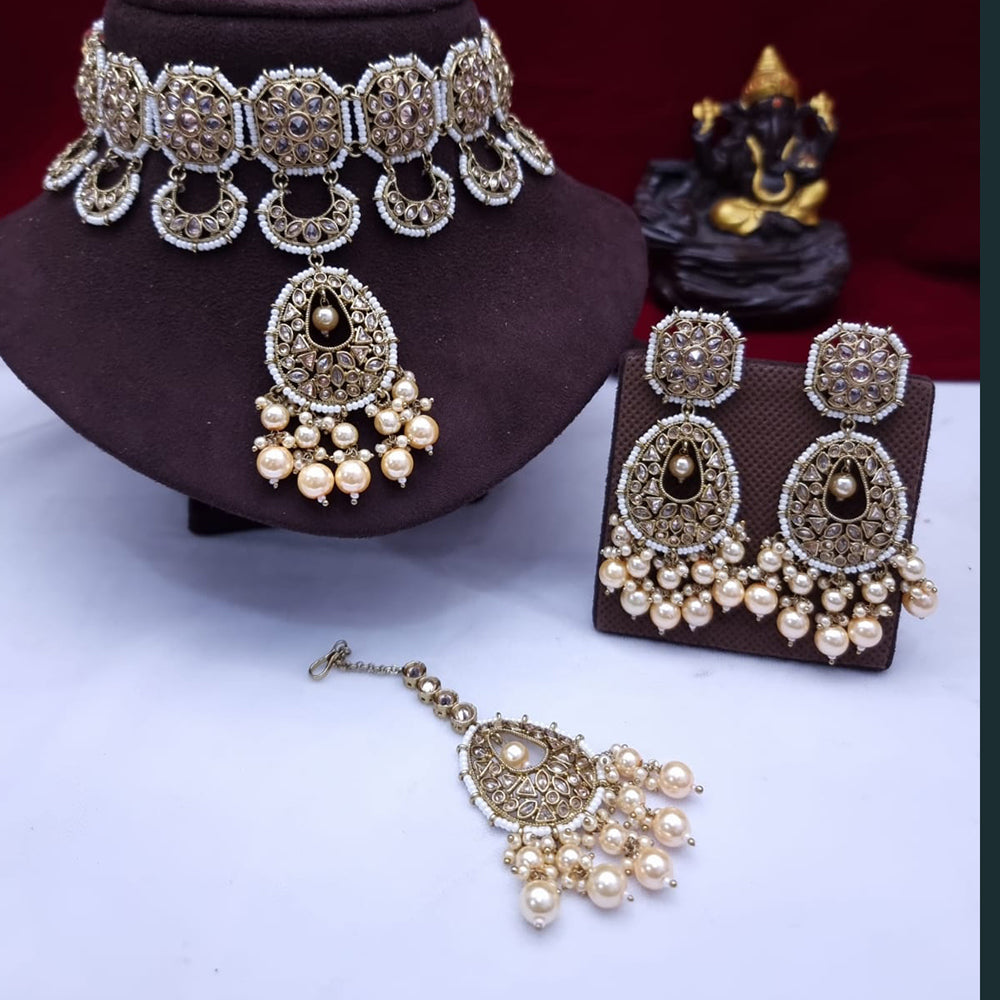 JCM Gold Plated Crystal Stone And Pearl Necklace Set