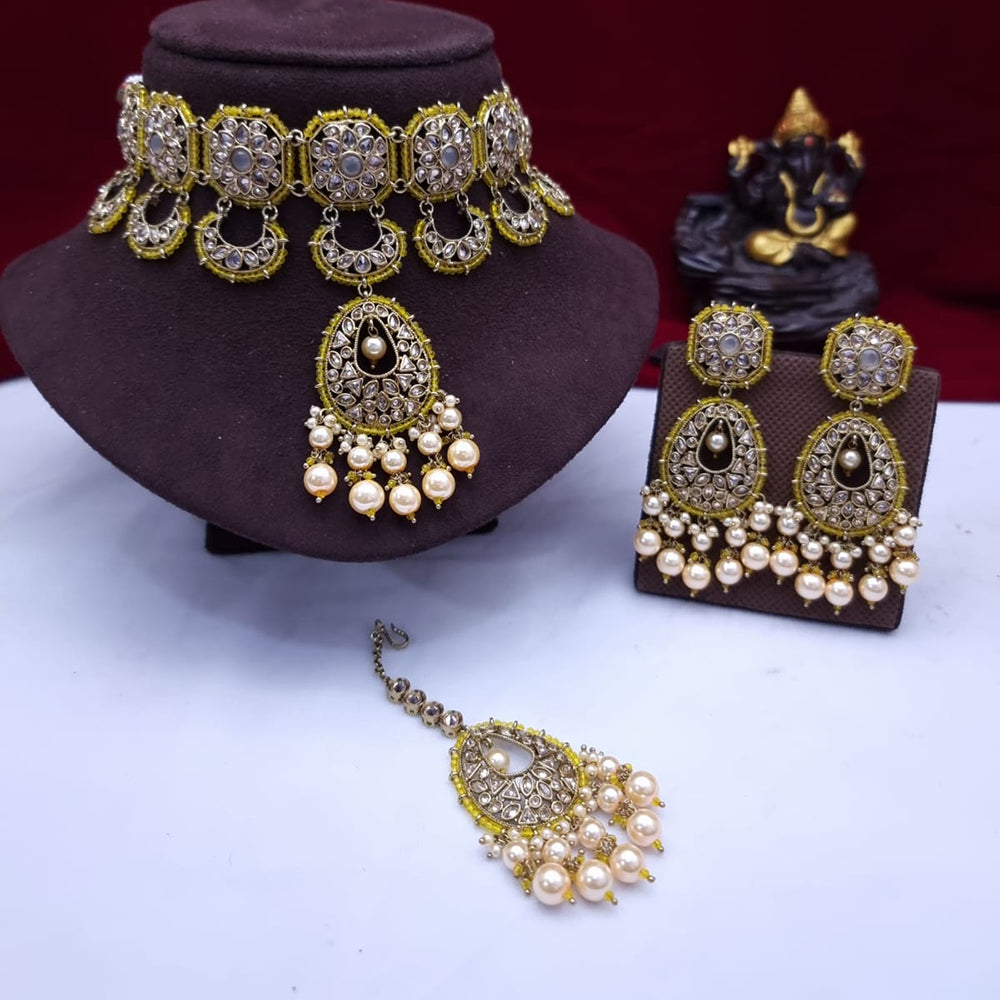 JCM Gold Plated Crystal Stone And Pearl Necklace Set