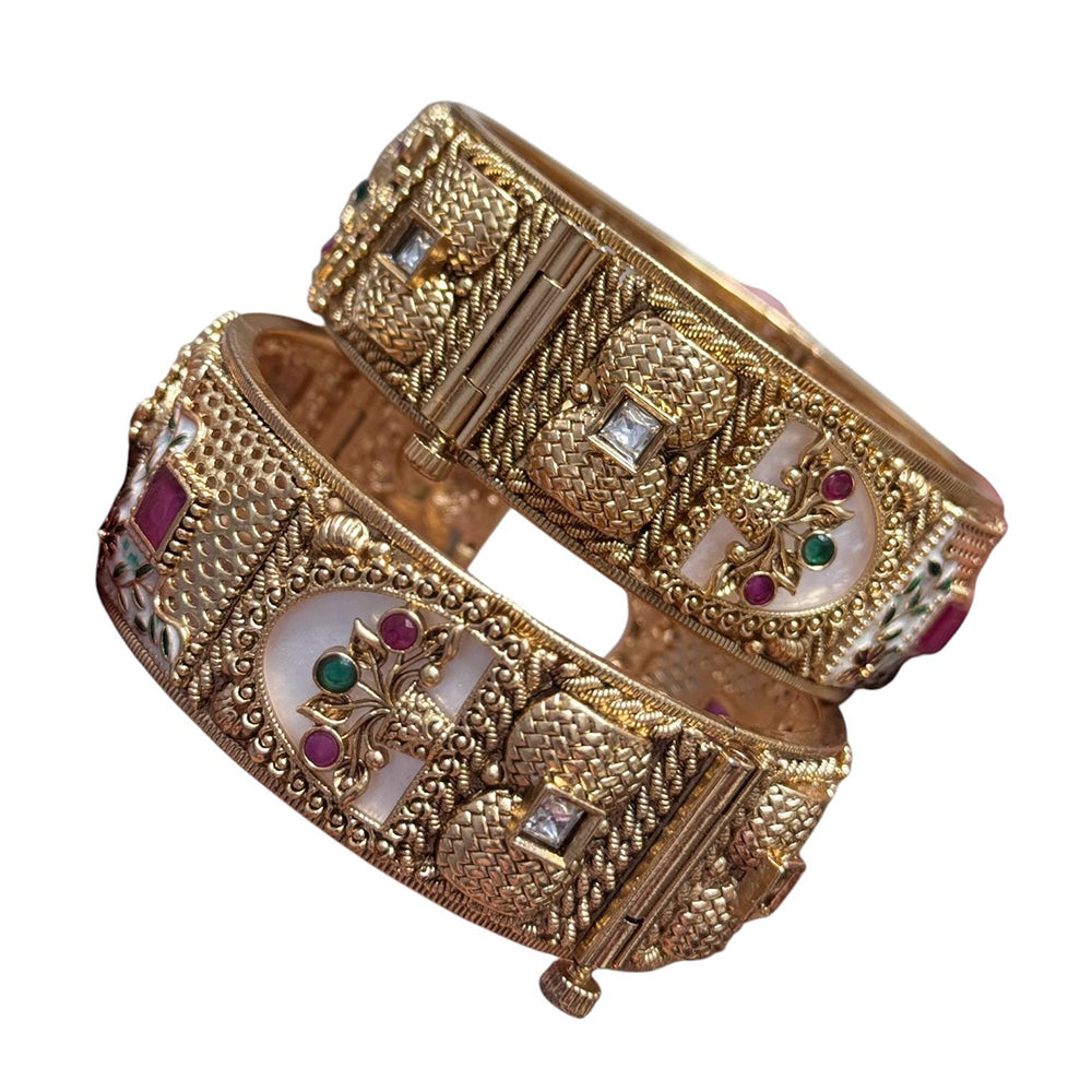 JCM Gold Plated Pota Stone Openable Bangle Set