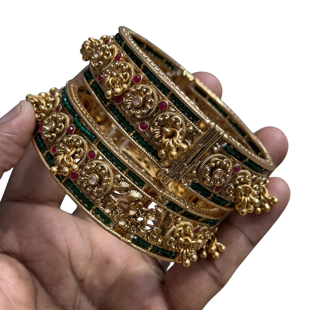 JCM Gold Plated Pota Stone Openable Bangle Set