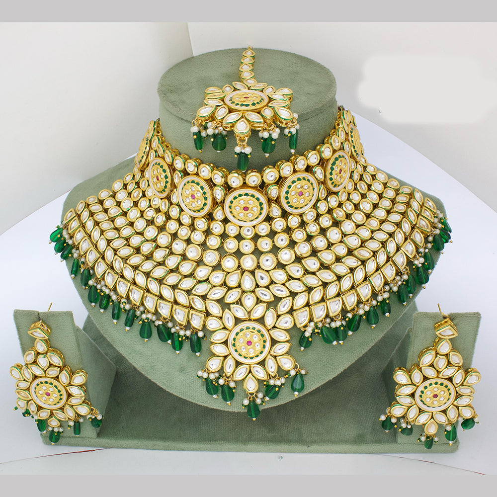 JCM Gold Plated Kundan Stone And Beads Choker Necklace Set